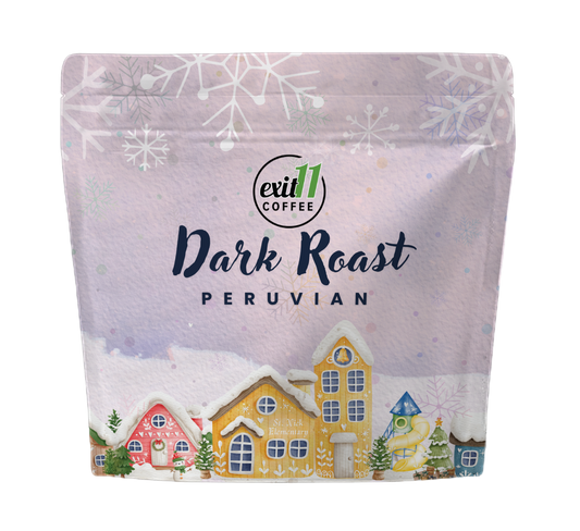 Limited Edition Holiday Exit 11 Peruvian Coffee Dark Roast 2 oz Sample Bag